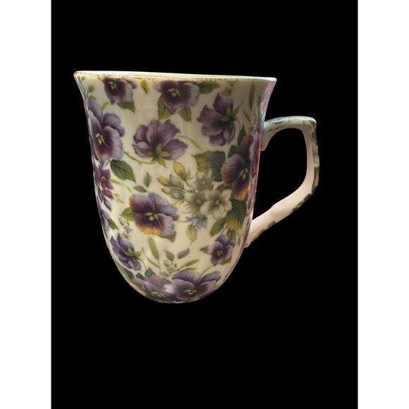 (2) Baum Brothers Purple Summer Pansy Chintz Ceramic Coffee Tea Cup 12 oz. - Picture 1 of 11